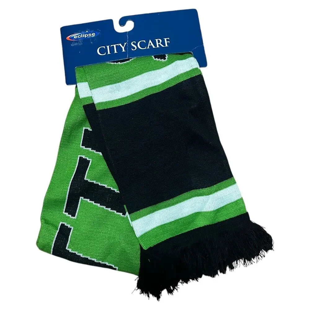Seattle Green Black Knit City Scarf Acrylic Fringe Winter Fan Unisex‎ 60x8